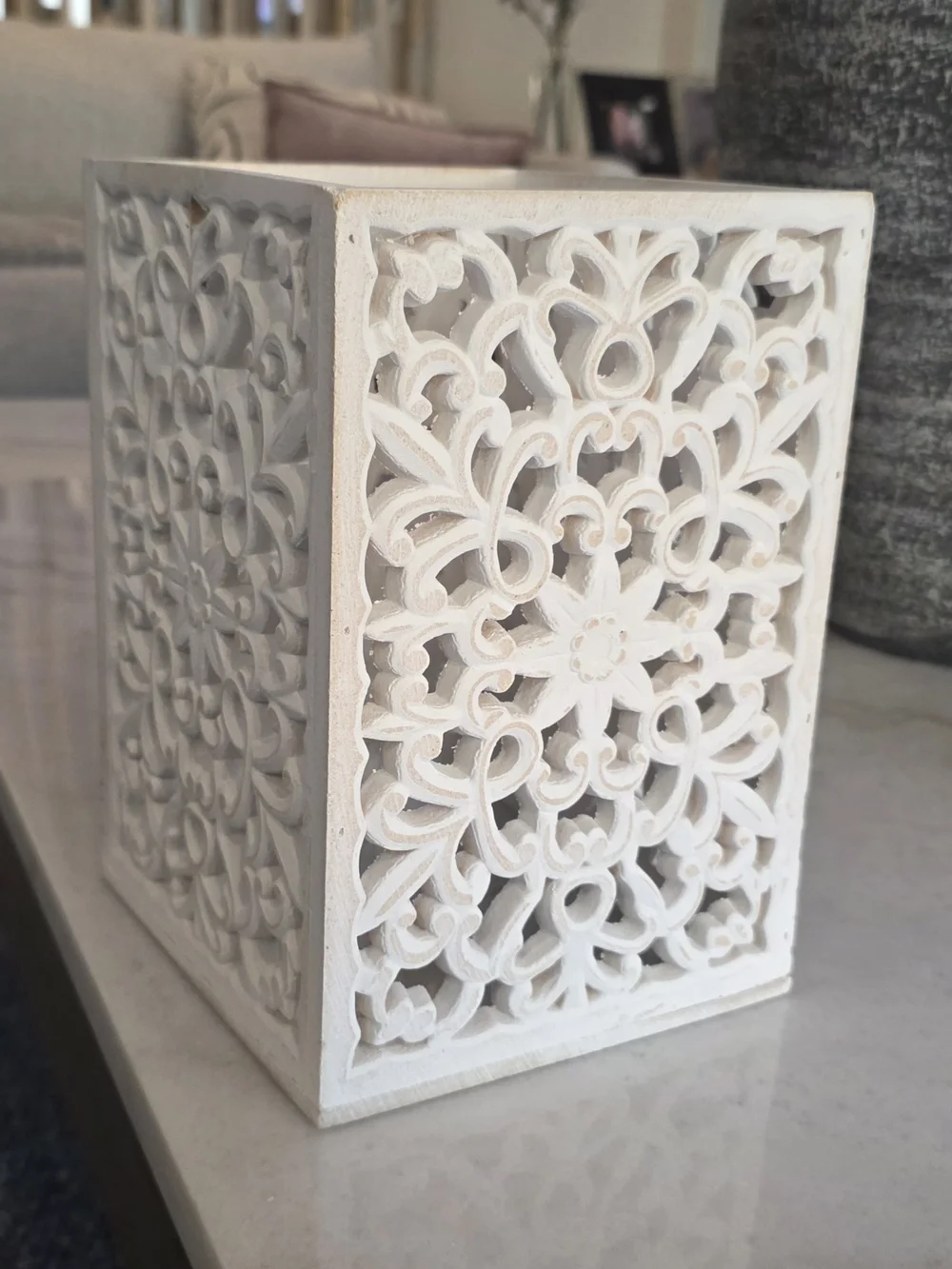 White Carved Floral Lantern Accent
